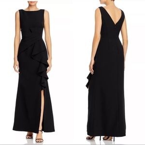 Eliza J Sleeveless Cascading-Ruffle Gown Black size 4 NEW